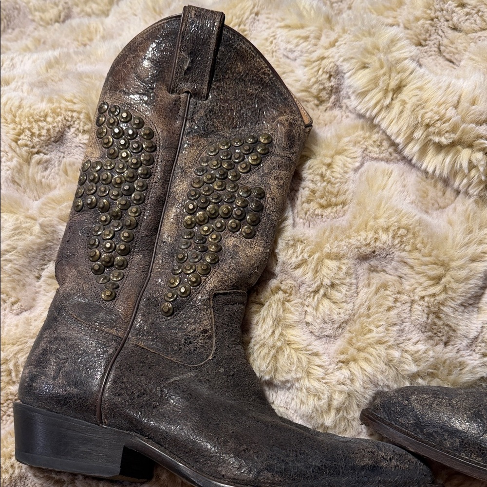 Frye Brown Leather Studded Western Boot - Picture 2 of 9